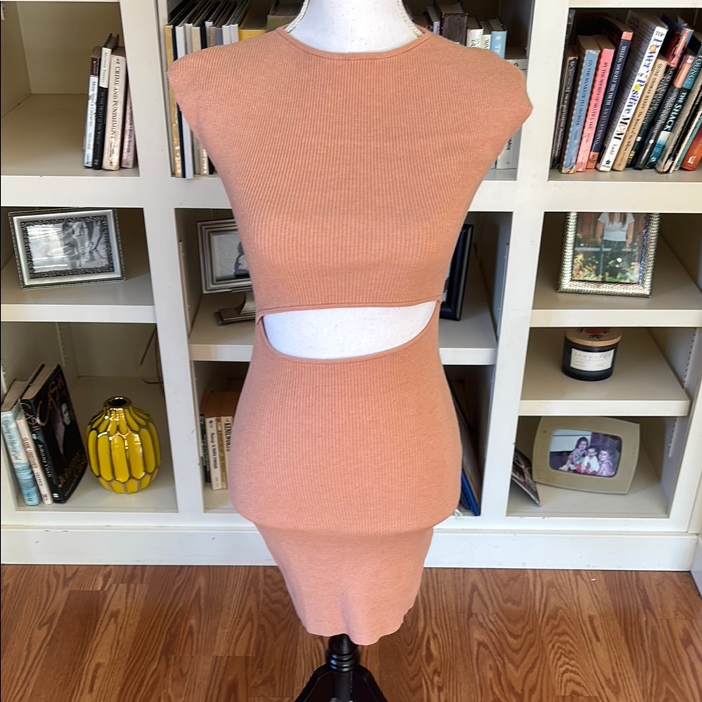 Wilfred Free Aritizia Cut Out Ribbed Bodycon Stretch Cap Sleeve Midi Dress XS